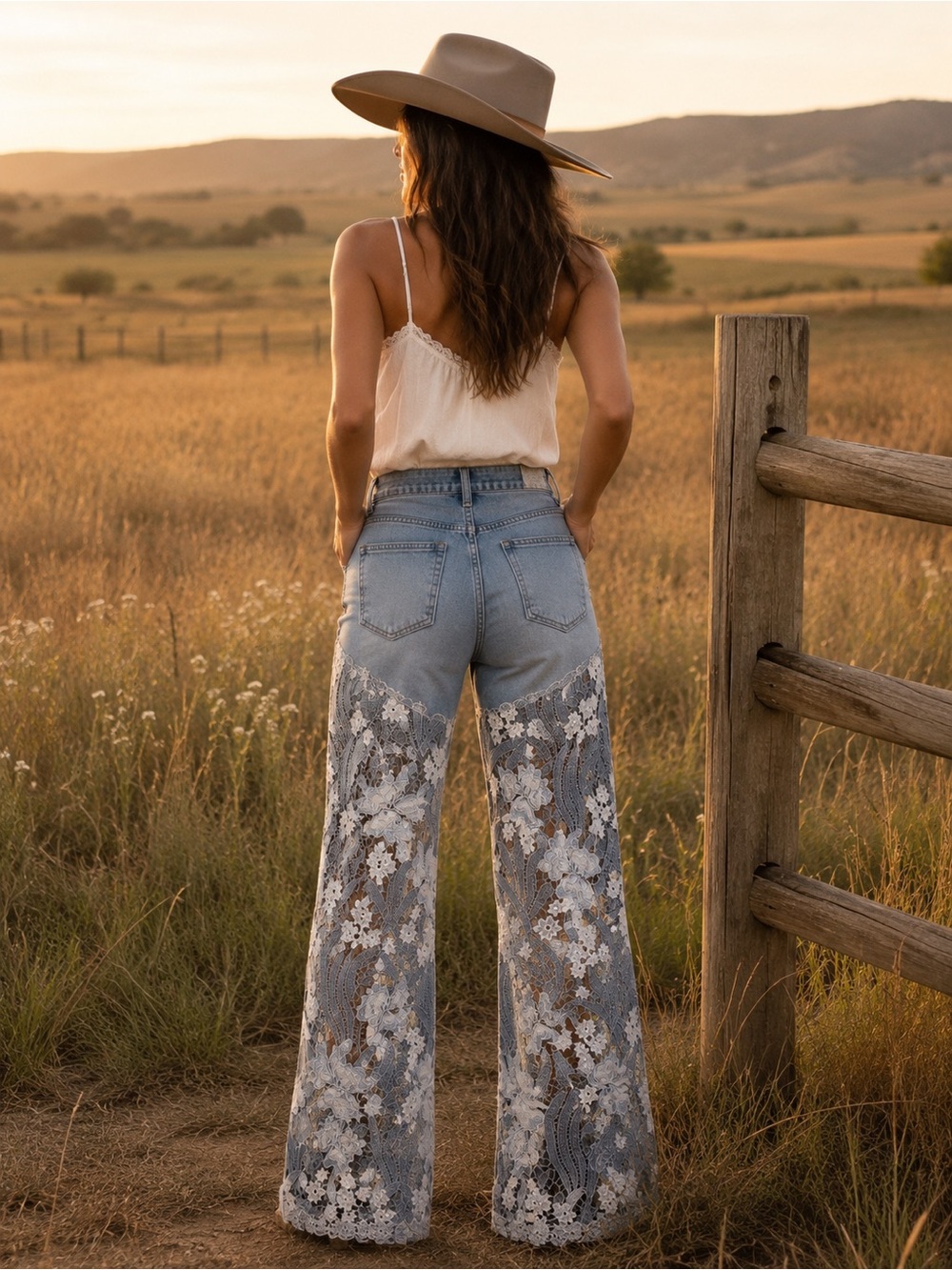 NWT Risen Wide Leg Lace Denim Jeans - Picture 2 of 7